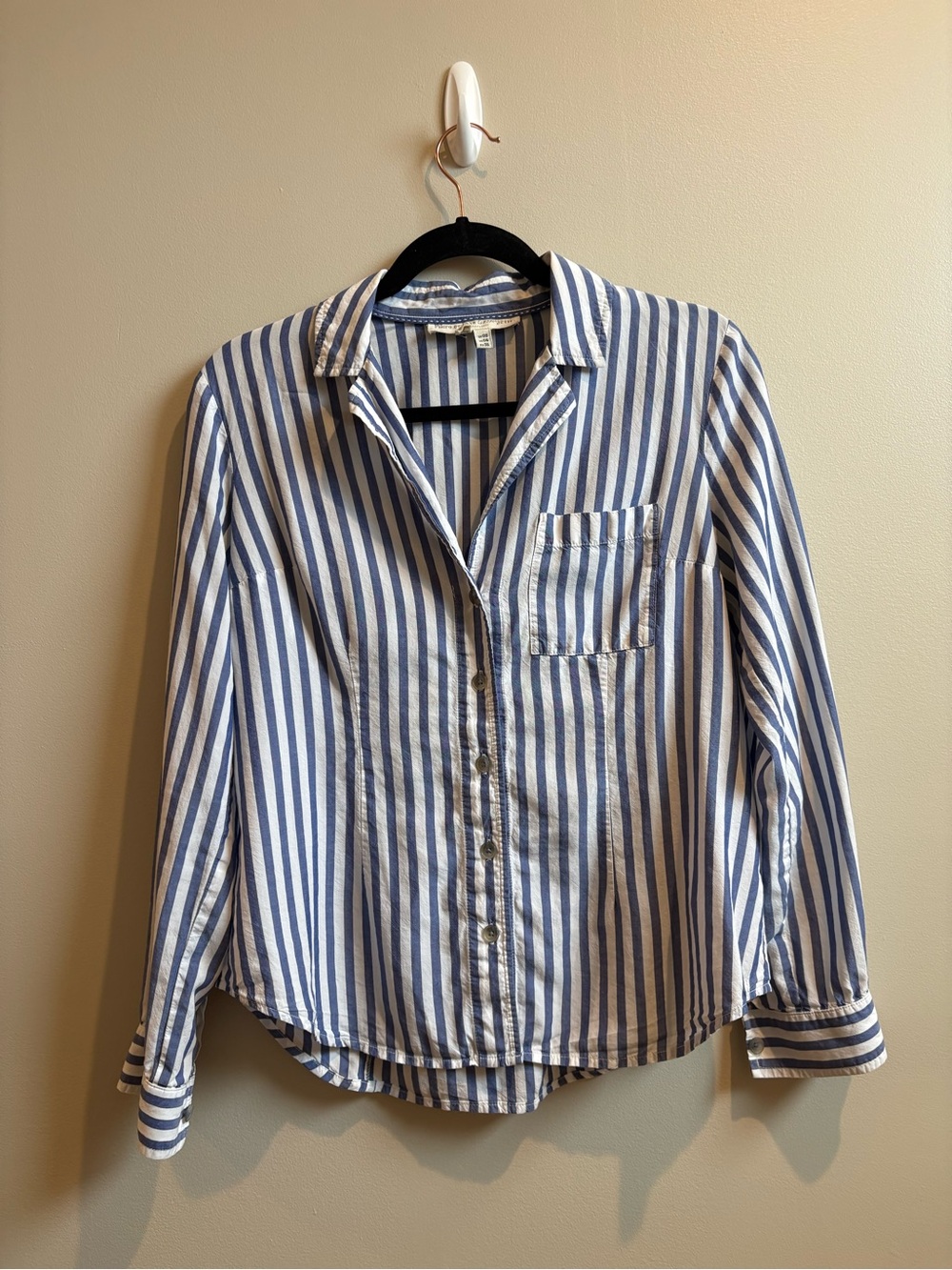 Pilcro by Anthropologie Casual Blue & White Vertical Stripe Button-Down Shirt